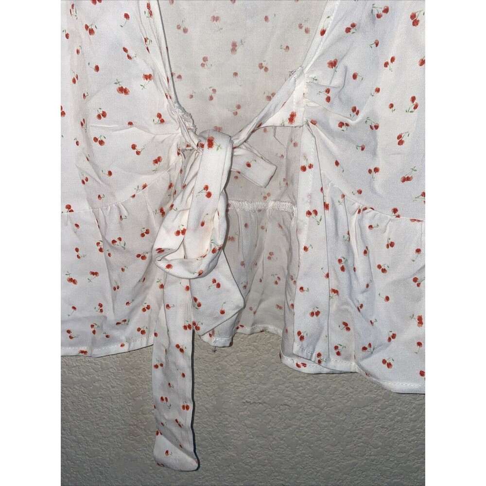 new Babydoll Cherry Blouse Shirt Crop Tie Front Fairy Dainty 90s retro sexy - Picture 2 of 8